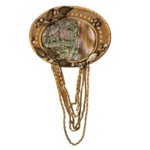 VTG PENDANT or PIN CHAMPAGNE GOLD Marena HDM Germany 18K GP AbaloneCrystals